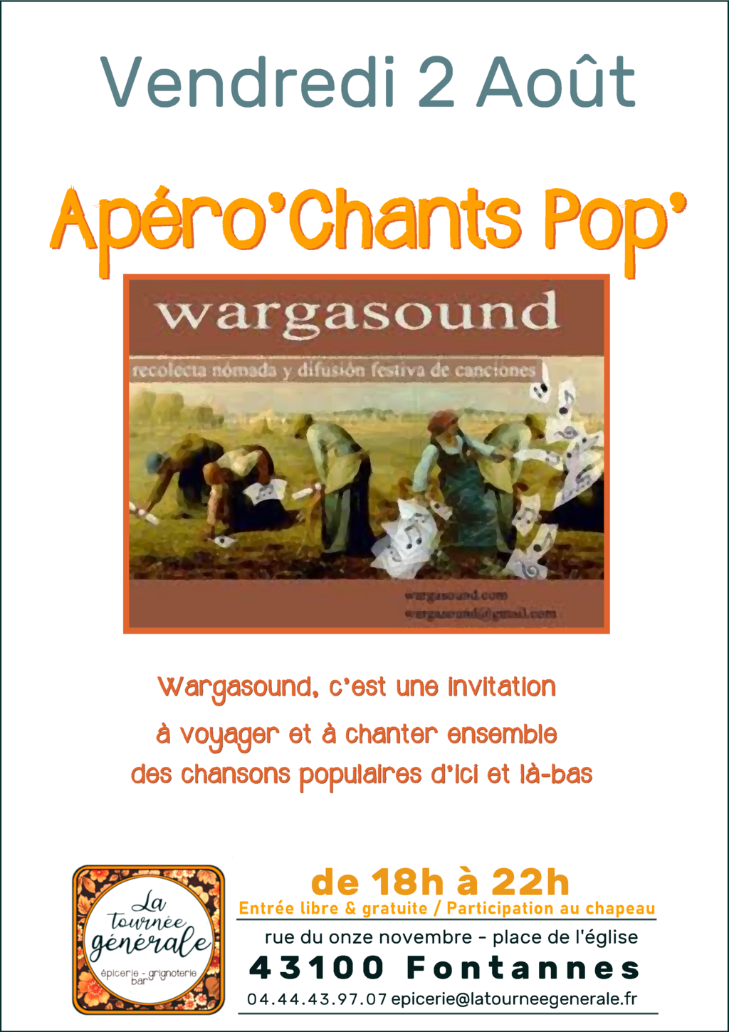 Affiche Apéro Concert WARGASDOUND 02 AOUT