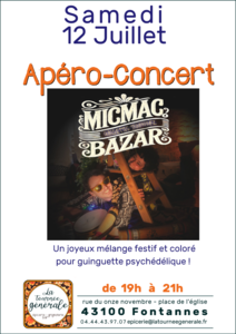 Affiche Apéro-Concert MIC MAC BAZAR 12 juillet 2025 Affiche Apéro-Concert MIC MAC BAZAR 12 juillet 2025