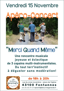 Affiche Apéro-Concert MERCI QUAND MEME 15 Novembre 2024